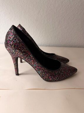 H&M Black Multi-Glitter Pointed-Toe Stiletto Heels | Sparkly Party Evening Pumps